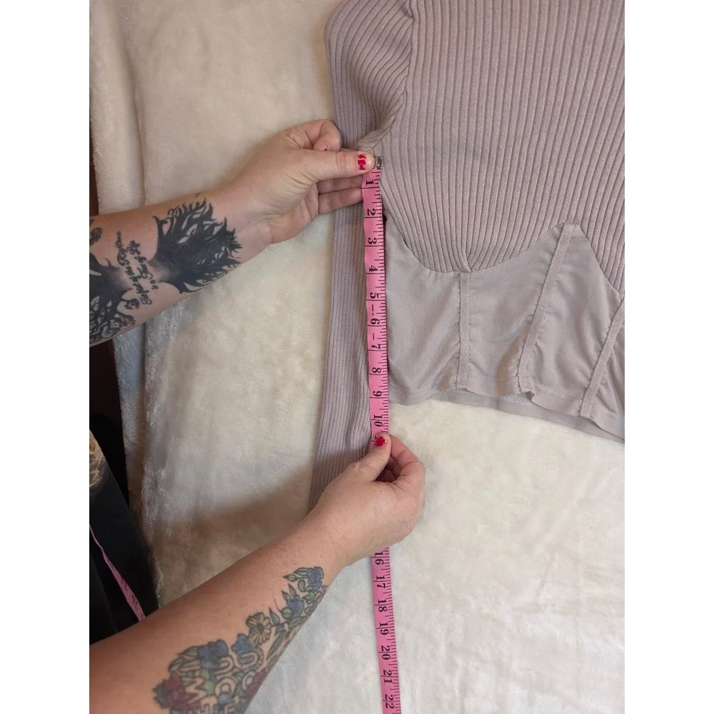 Hera Collection Mauve Ribbed Mock Neck Mesh Corset Top Long Sleeve Small - Picture 5 of 8